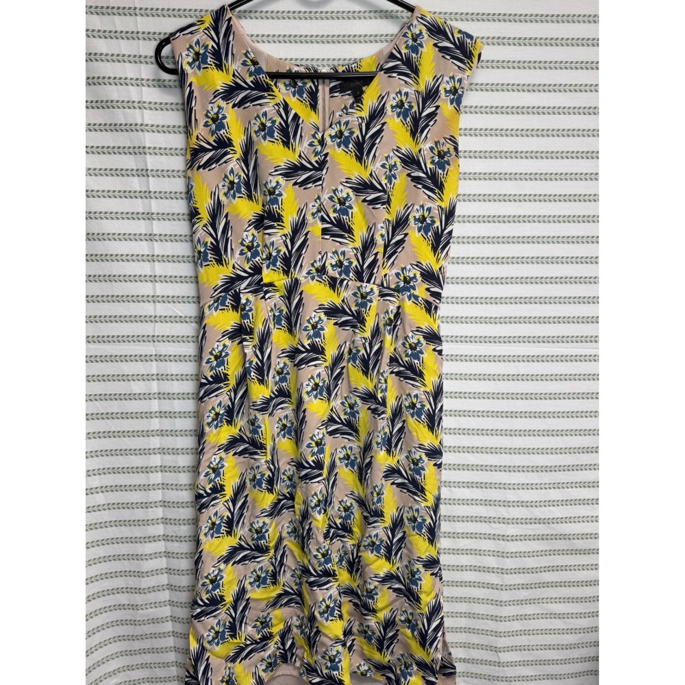 J.Crew Womens Sleeveless Sheath Dress Yellow Navy Tropical Floral Palm Size 6